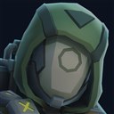 Concept crew bust: hooded crewmate behind a blank faceplate.